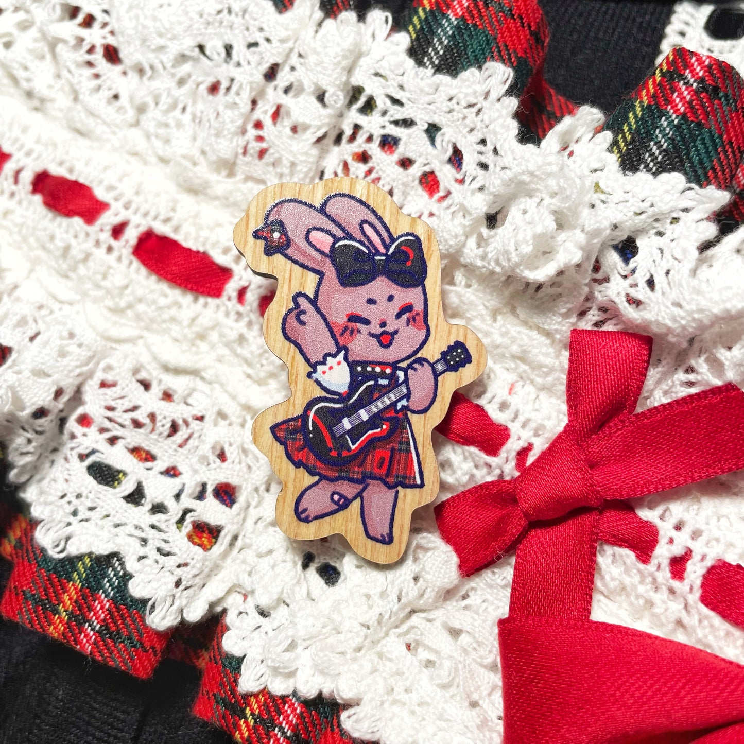 Punk Tartan Rabbit Wooden Pin