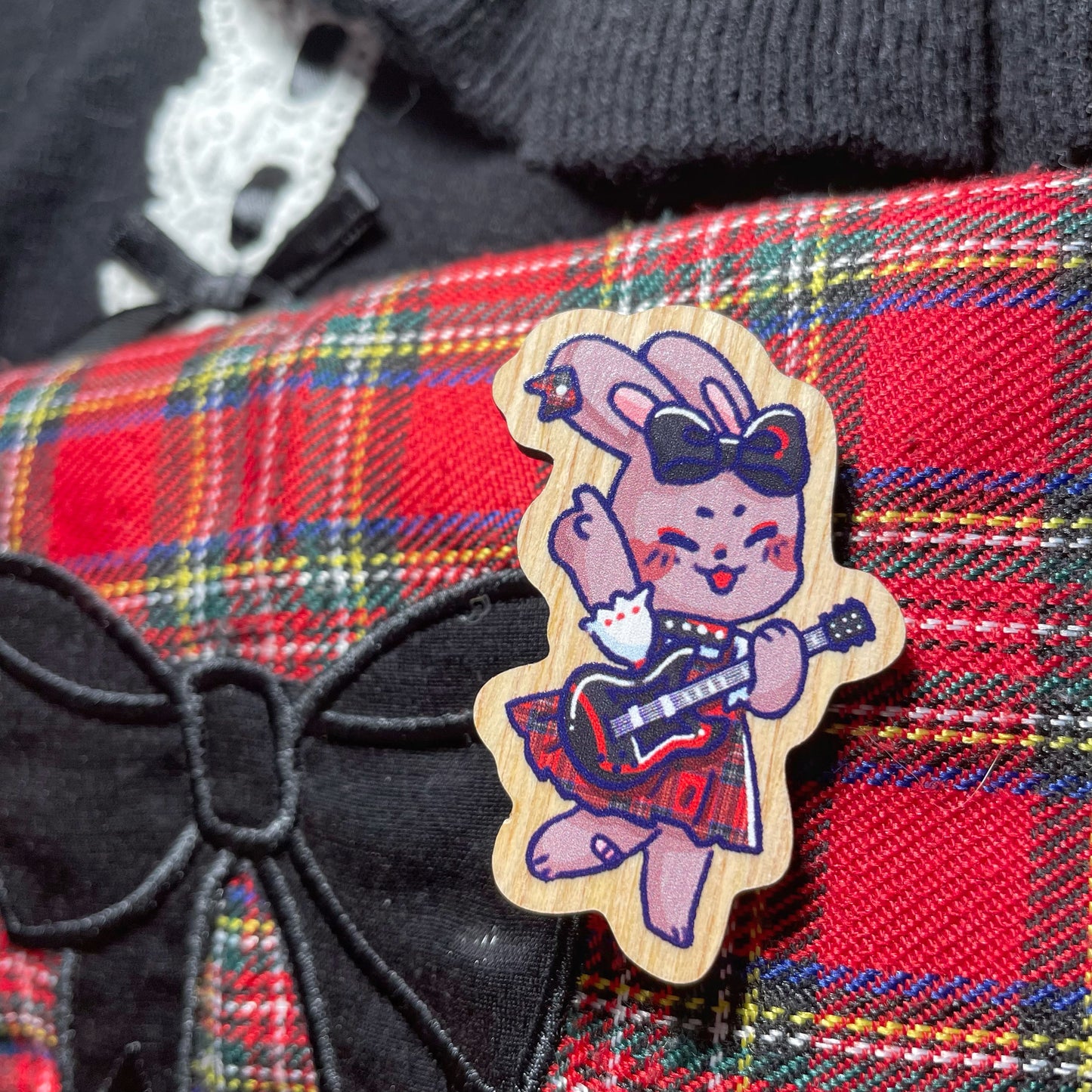 Punk Tartan Rabbit Wooden Pin