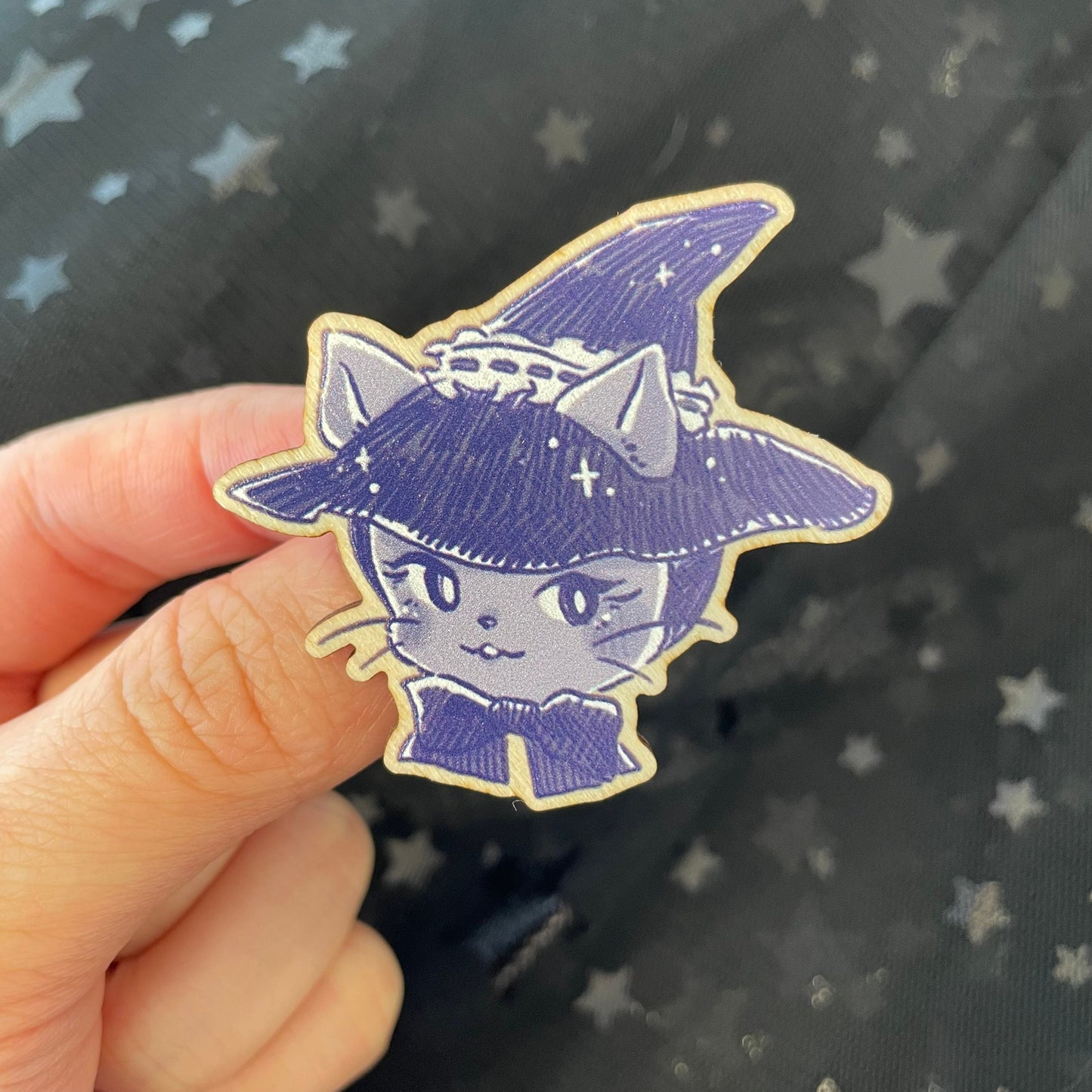 Witchy Kitty Wooden Pin