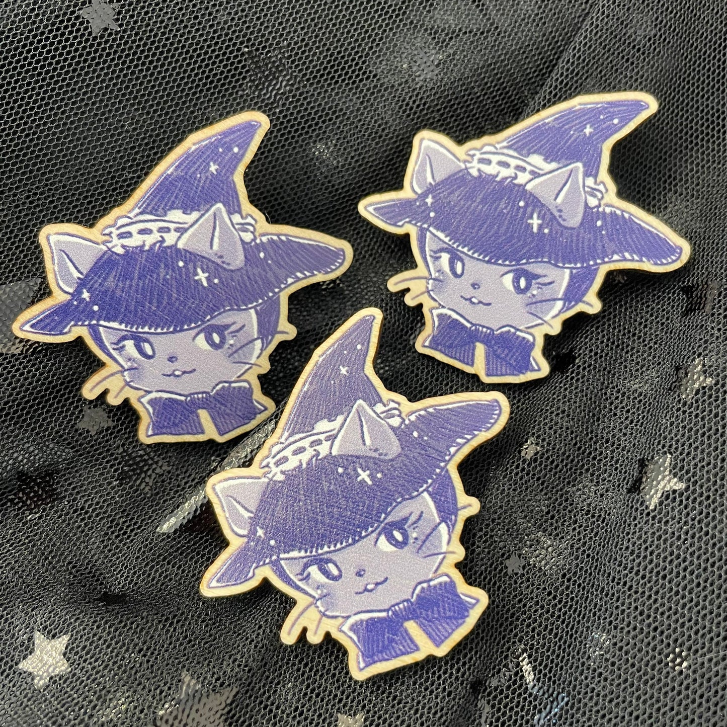 Witchy Kitty Wooden Pin