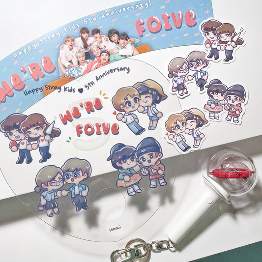 Stray Kids We're Foive Clear Fan + Cupsleeve + Sticker Set